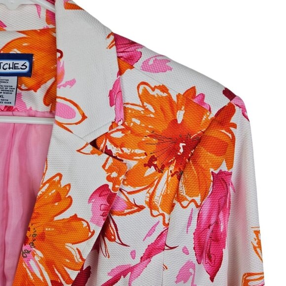 Notches Women's Blazer Pink Orange Bold Floral Ribbon Accent Size XLarge - Picture 6 of 10